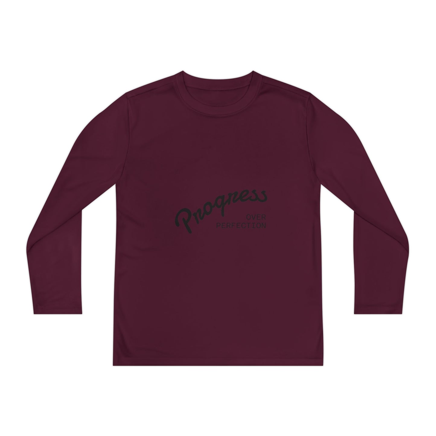 Youth Long Sleeve Tee — "Progress Over Perfection" Motivational Shirt