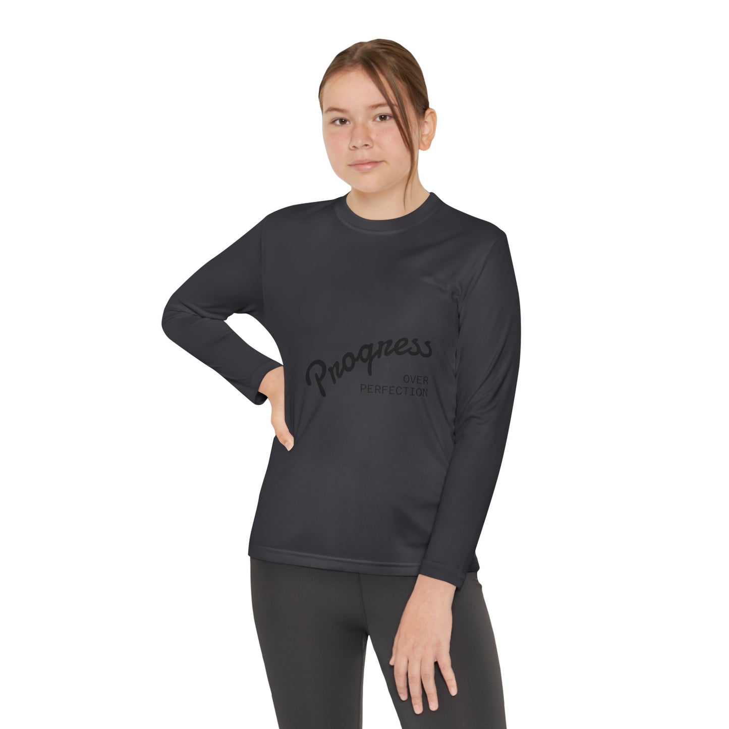 Youth Long Sleeve Tee — "Progress Over Perfection" Motivational Shirt