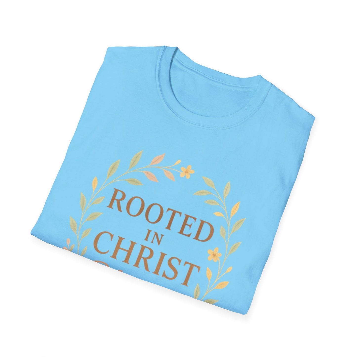 + 1 Rooted in Christ Unisex T-Shirt, Faith-Based Apparel, Inspirational Clothing, Christian Gift, Casual Everyday Wear, Blooming in Love