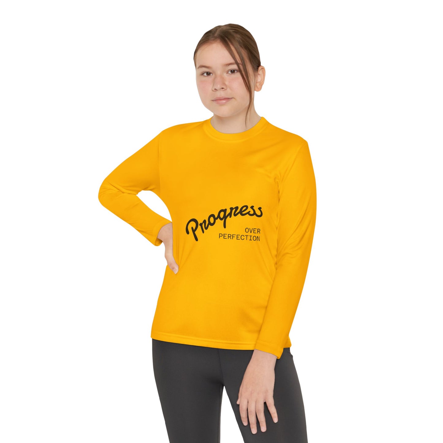 Youth Long Sleeve Tee — "Progress Over Perfection" Motivational Shirt