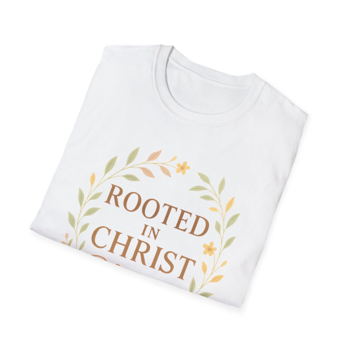 + 1 Rooted in Christ Unisex T-Shirt, Faith-Based Apparel, Inspirational Clothing, Christian Gift, Casual Everyday Wear, Blooming in Love