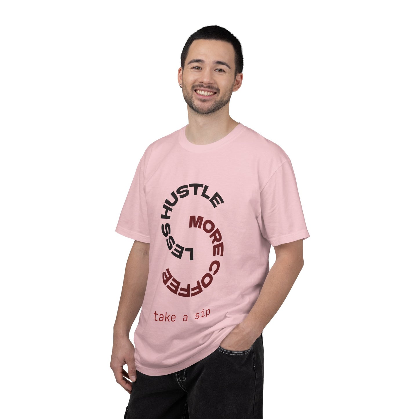 Coffee Hustle T-Shirt — “More Coffee, Less Hustle” Graphic Tee (Take a Sip)