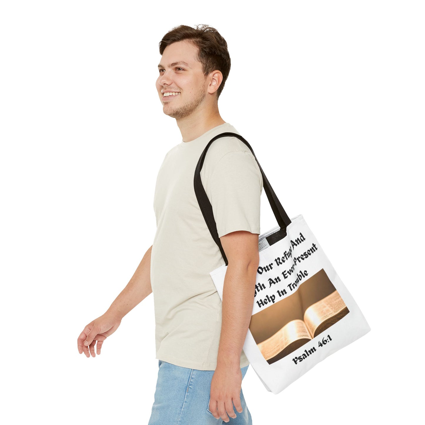 Bible Verse Tote Bag — Psalm 46:1 Inspirational Scripture Tote