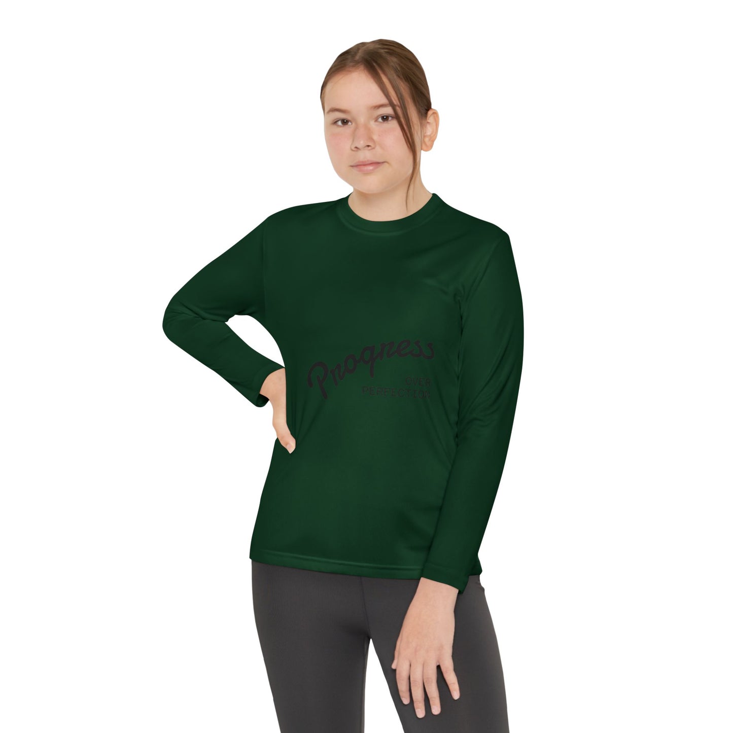 Youth Long Sleeve Tee — "Progress Over Perfection" Motivational Shirt