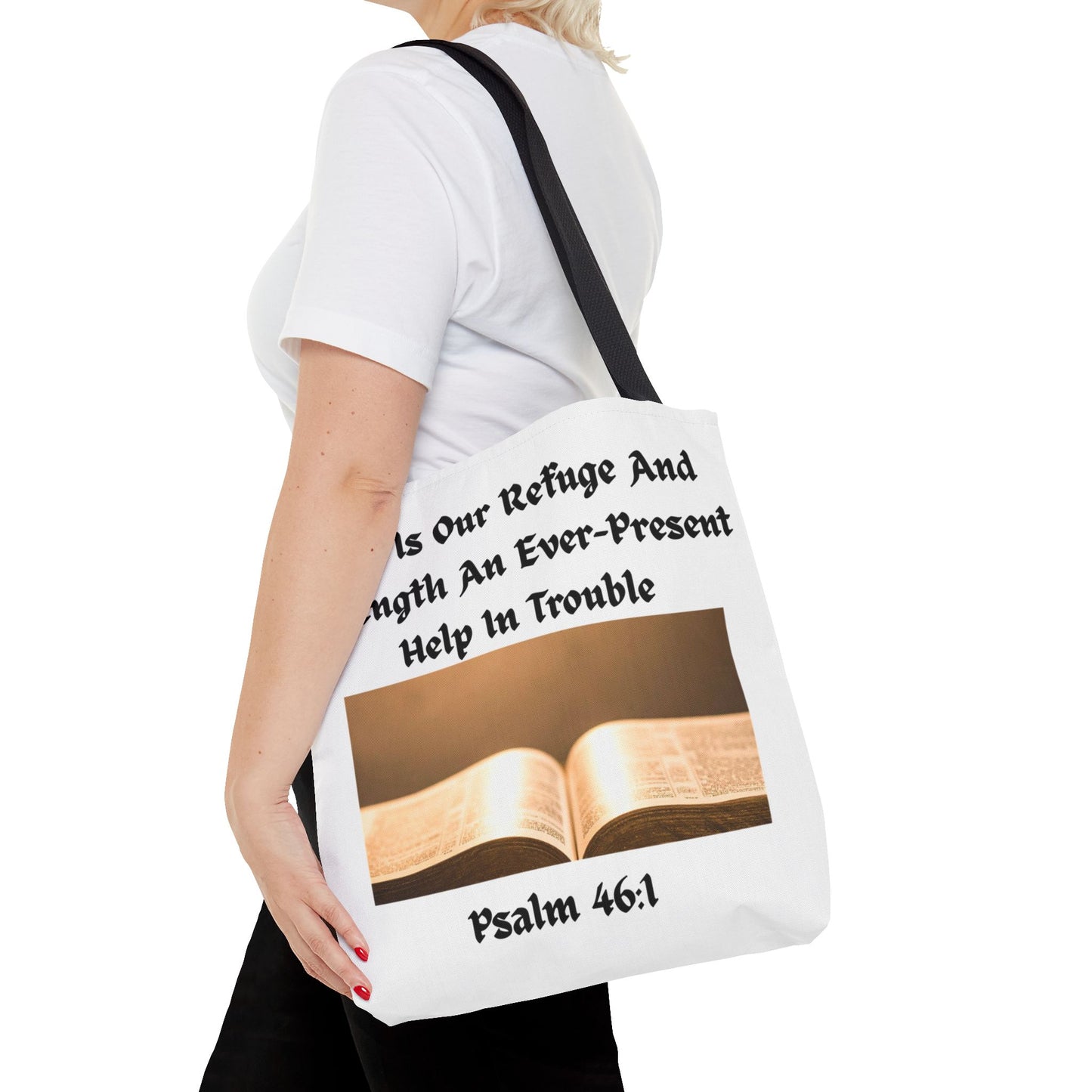 Bible Verse Tote Bag — Psalm 46:1 Inspirational Scripture Tote
