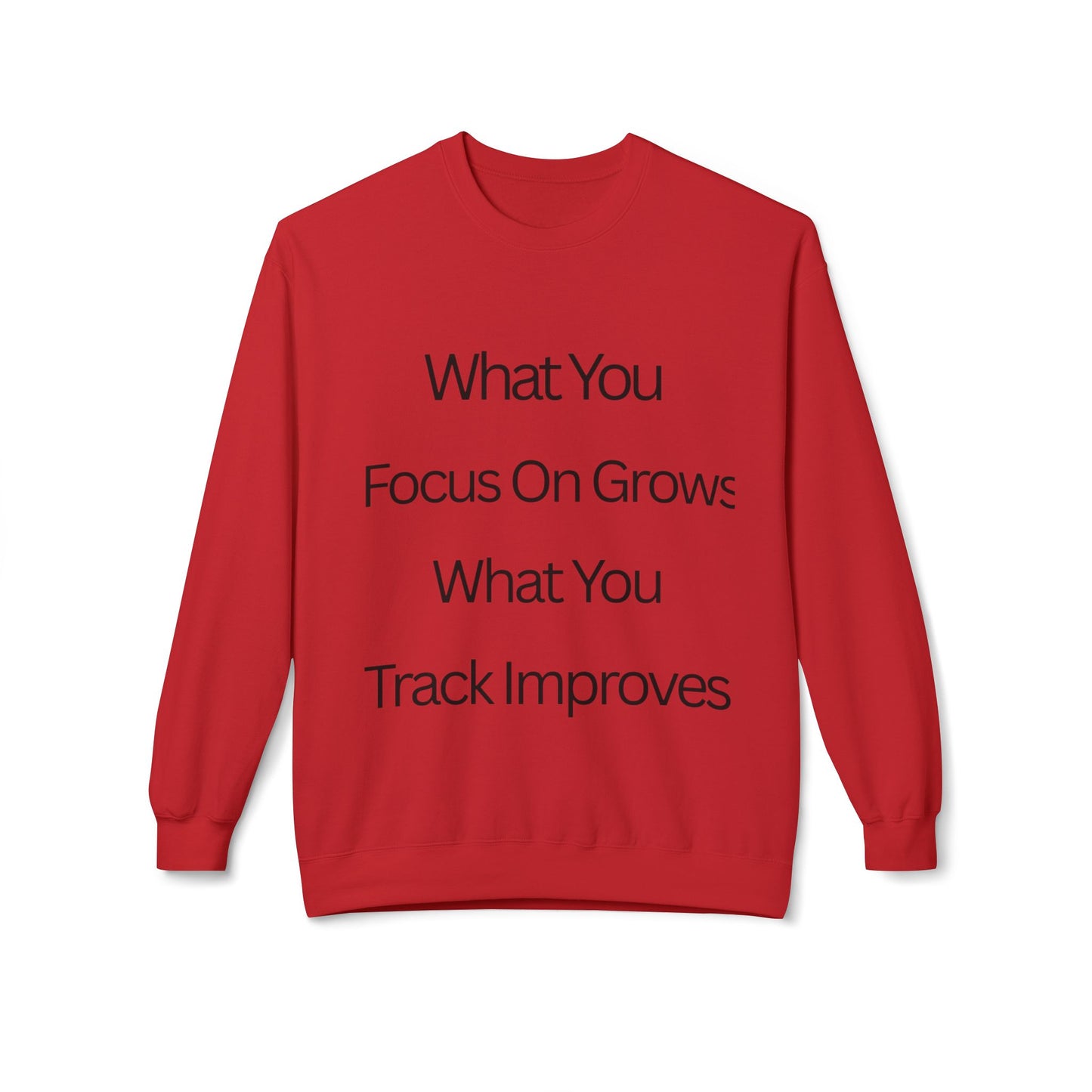 Faith- Crewneck Sweatshirt — “What You Focus On Grows, What You Track Improves” Motivational Crewneck
