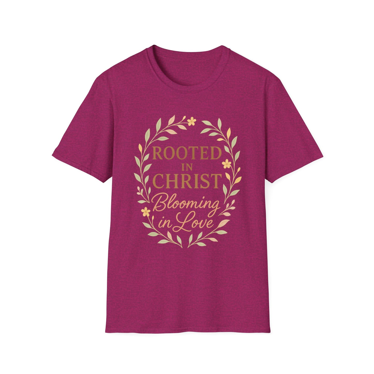 + 1 Rooted in Christ Unisex T-Shirt, Faith-Based Apparel, Inspirational Clothing, Christian Gift, Casual Everyday Wear, Blooming in Love