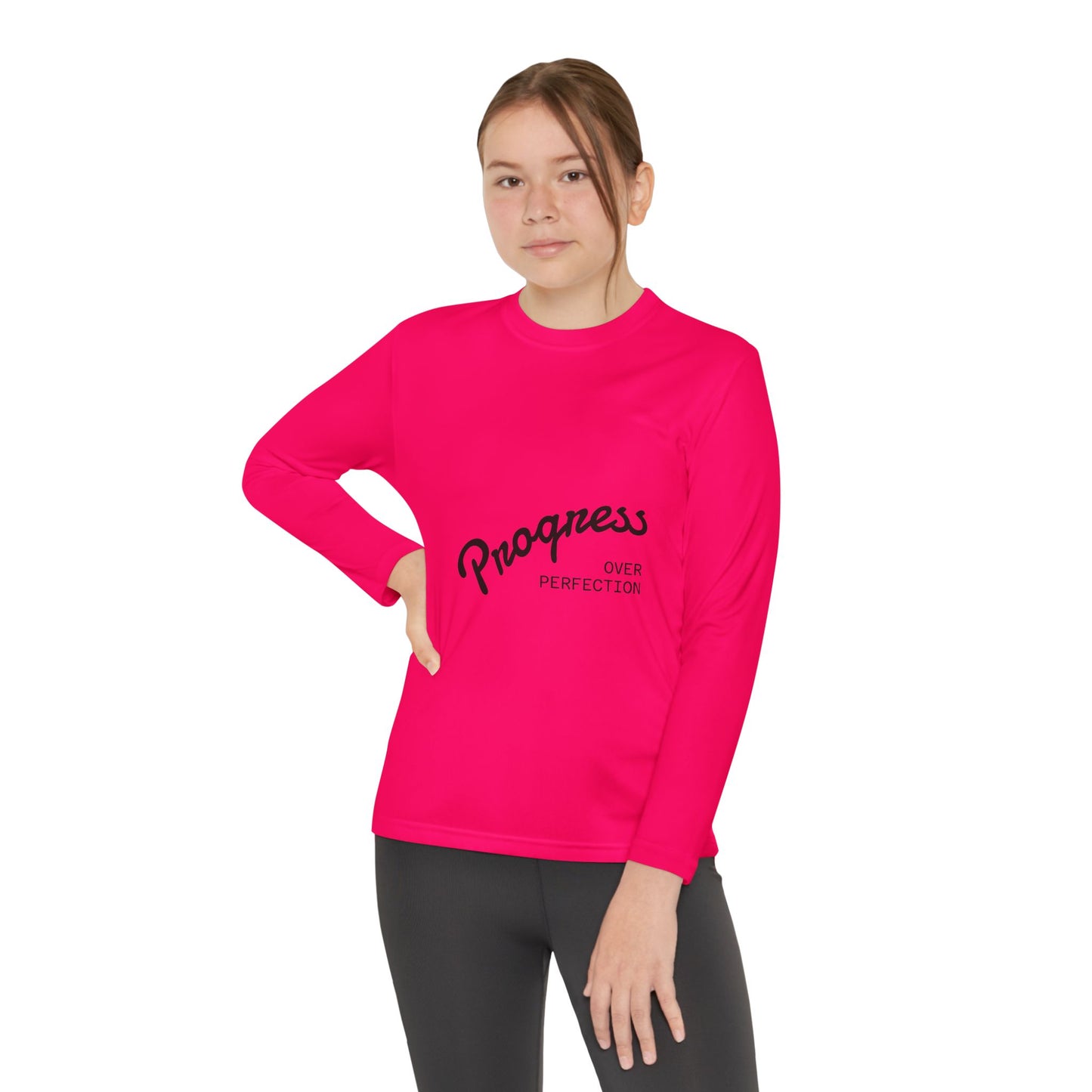 Youth Long Sleeve Tee — "Progress Over Perfection" Motivational Shirt