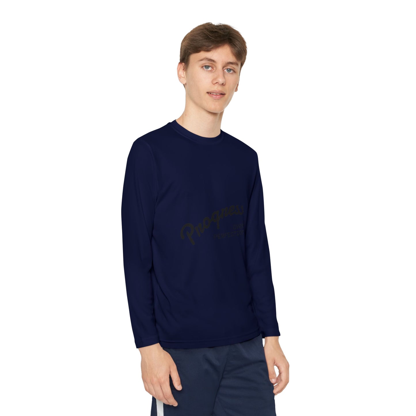 Youth Long Sleeve Tee — "Progress Over Perfection" Motivational Shirt