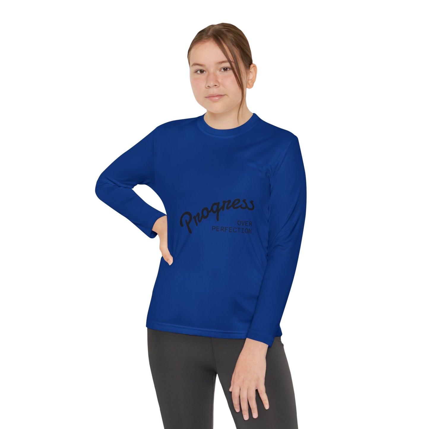 Youth Long Sleeve Tee — "Progress Over Perfection" Motivational Shirt