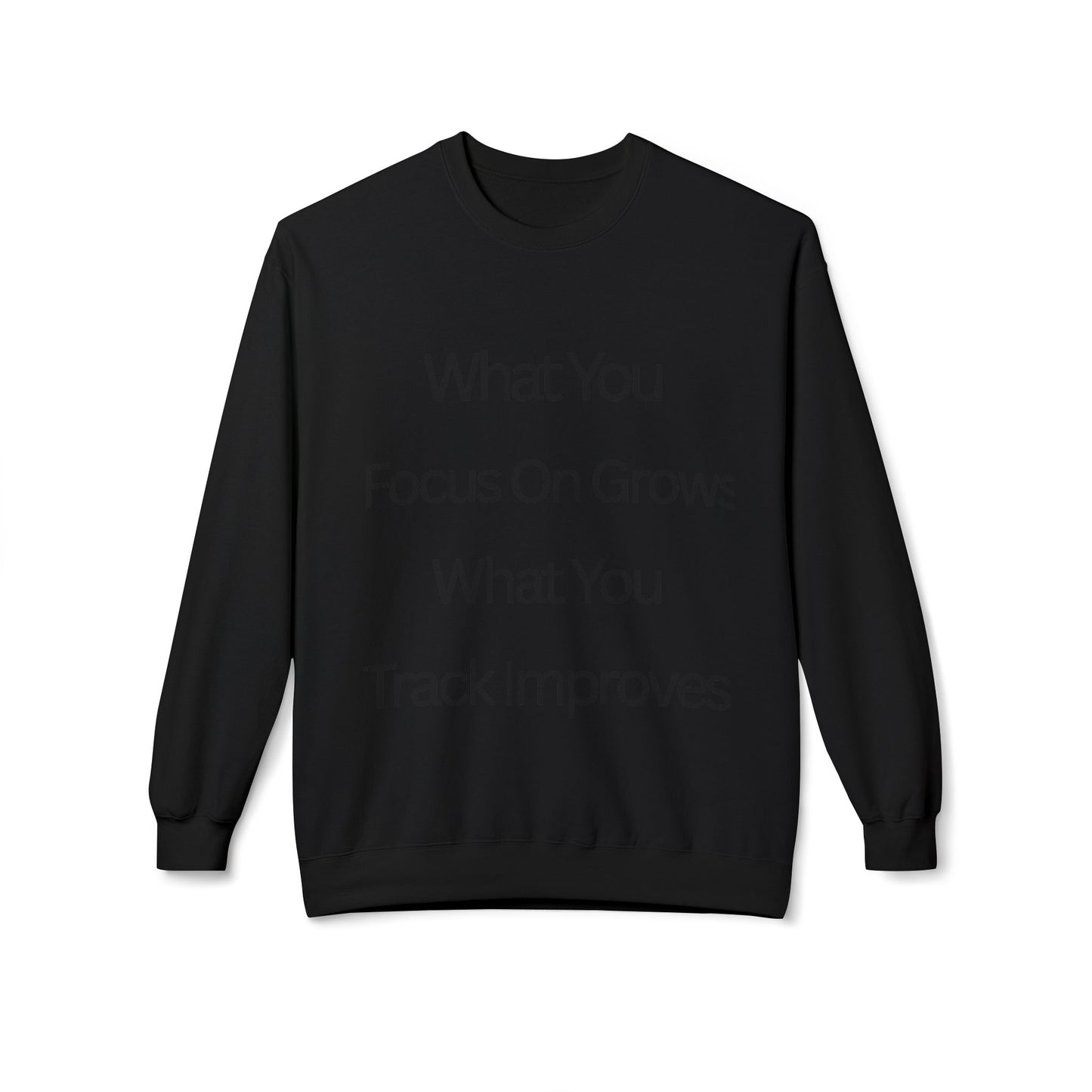 Faith- Crewneck Sweatshirt — “What You Focus On Grows, What You Track Improves” Motivational Crewneck