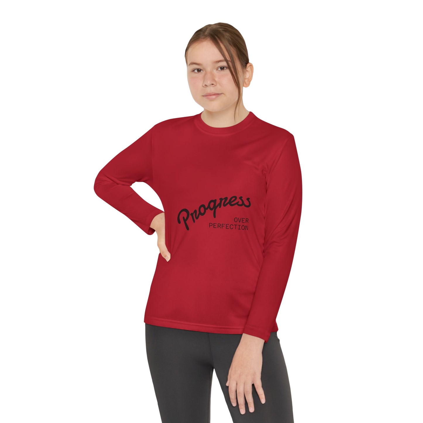 Youth Long Sleeve Tee — "Progress Over Perfection" Motivational Shirt