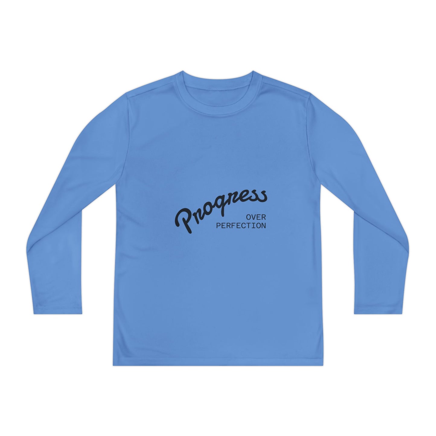 Youth Long Sleeve Tee — "Progress Over Perfection" Motivational Shirt