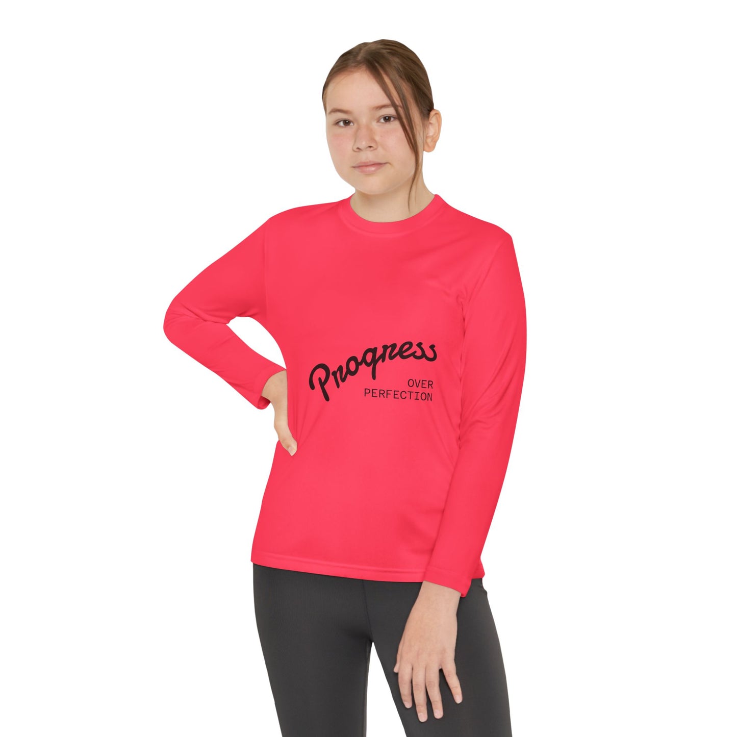Youth Long Sleeve Tee — "Progress Over Perfection" Motivational Shirt